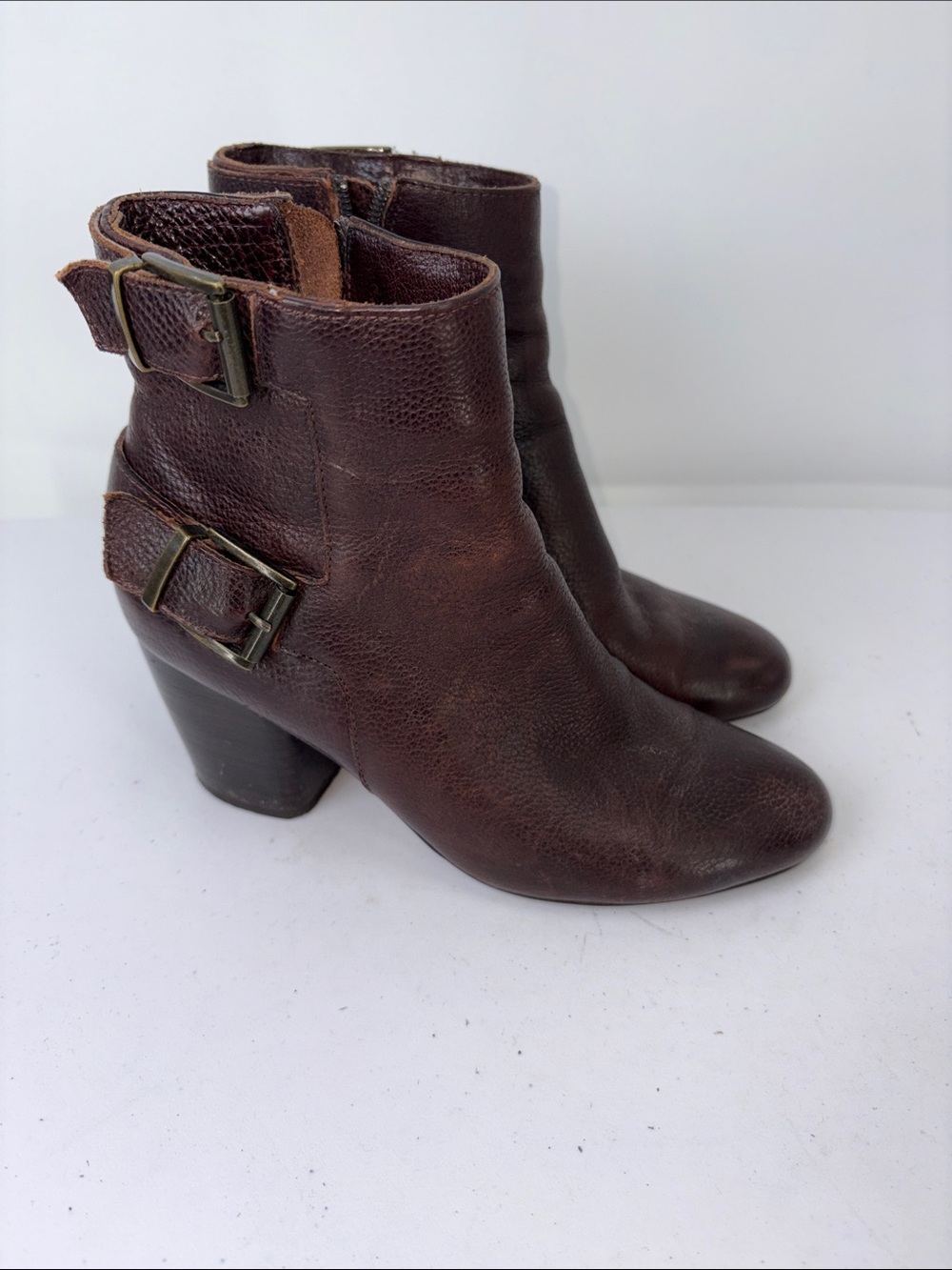 🦢 Vaneli Dark Brown Leather Buckle Ankle Boots